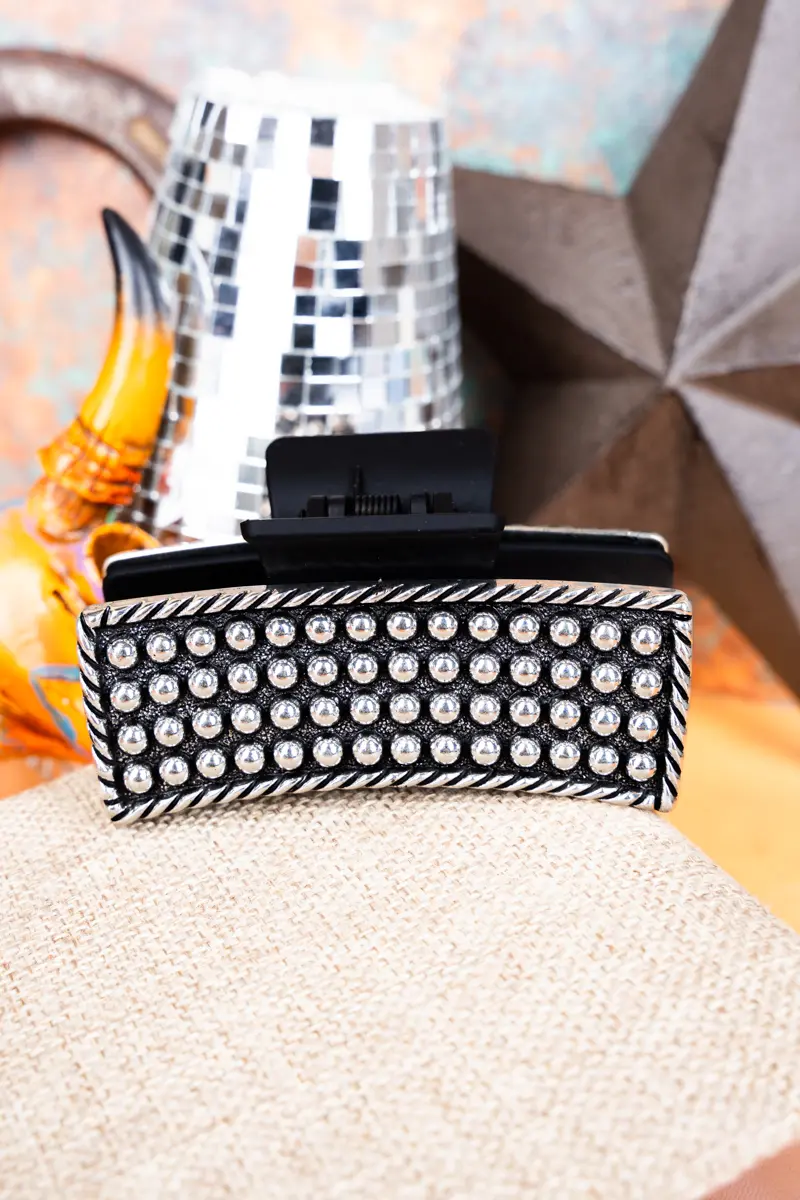 Silvertone Studded Hair Claw