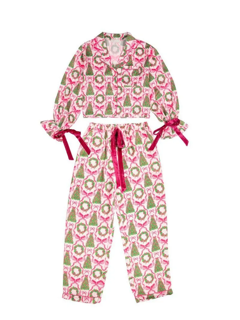 Simply Southern Bow Pajama Set Green Trees
