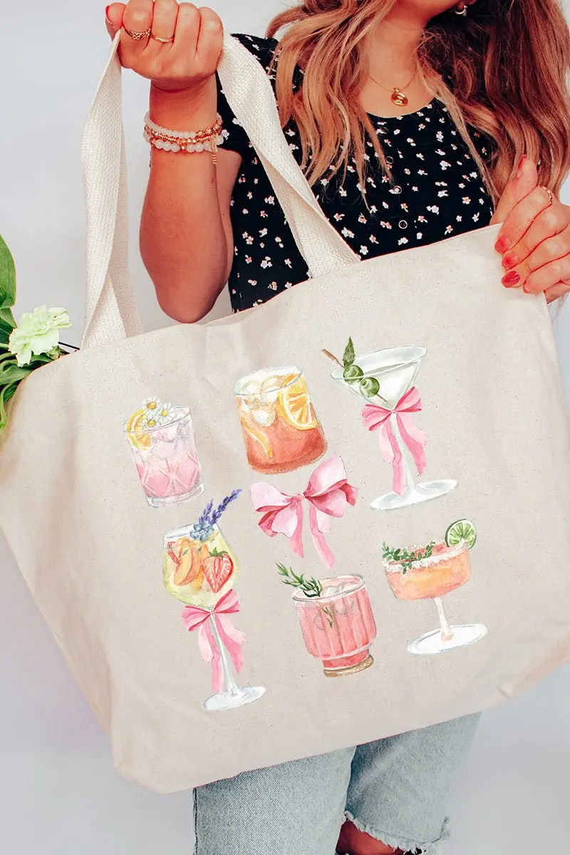 Sips By The Pool Canvas Jumbo Tote