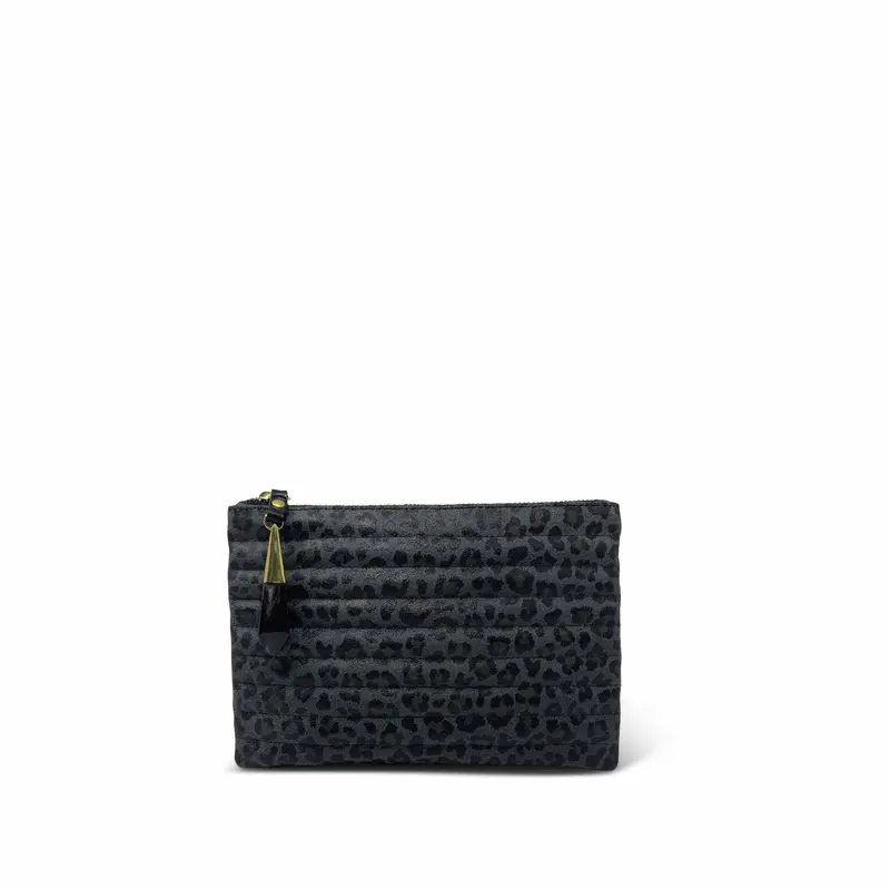 Small Charcoal Leopard Biker Pouch