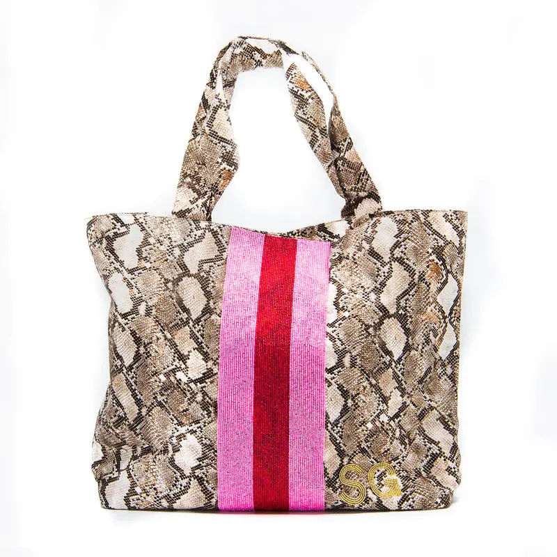 Snake Print Striped Tote