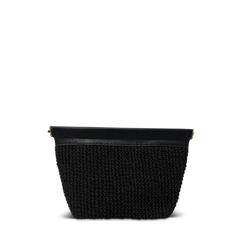 Snap Make-Up Bag - Black Raffia