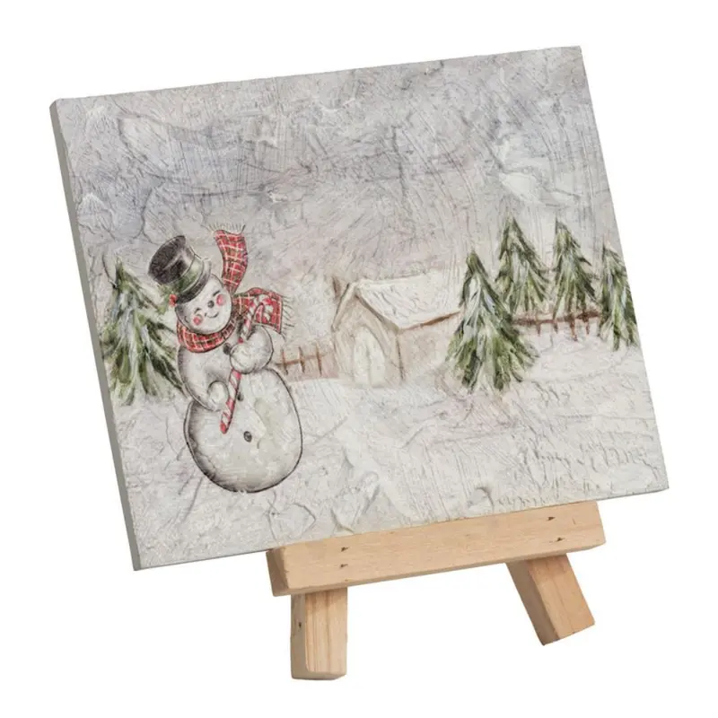 Snowman Christmas Art Plaque by Mudpie