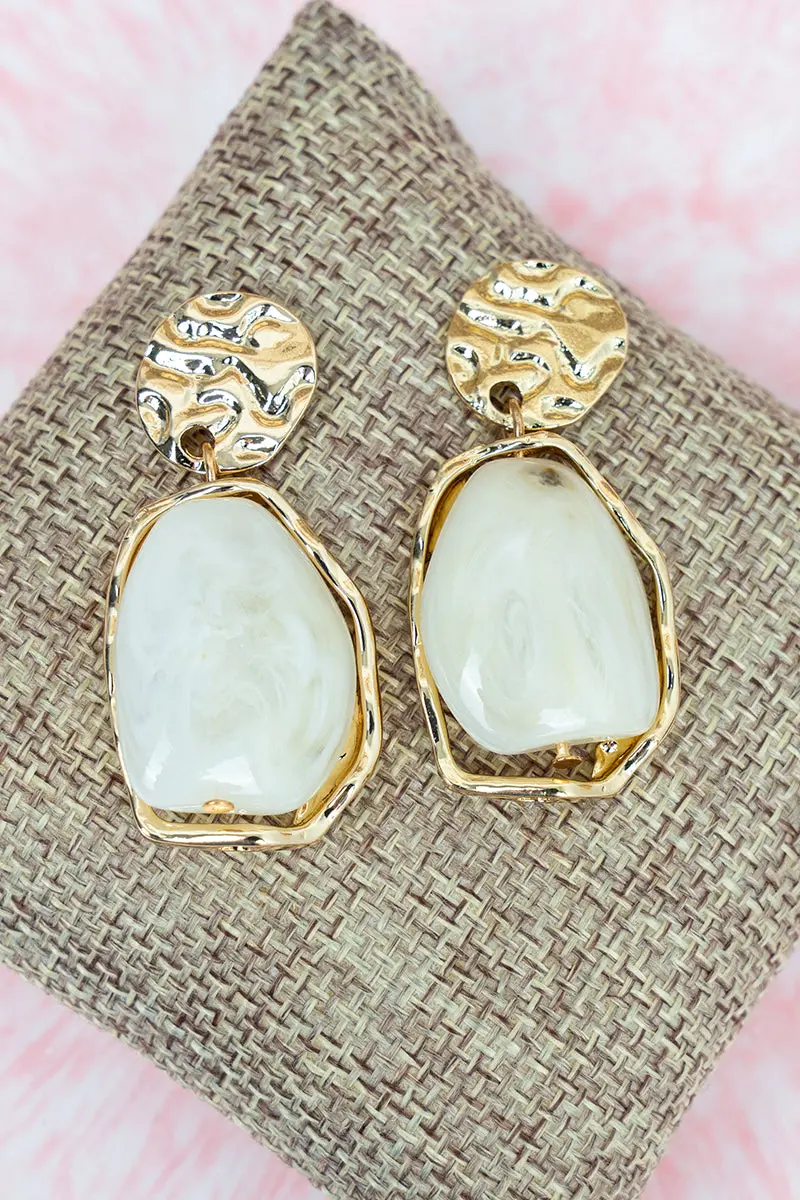 Soft Focus Cream and Goldtone Dangle Earrings