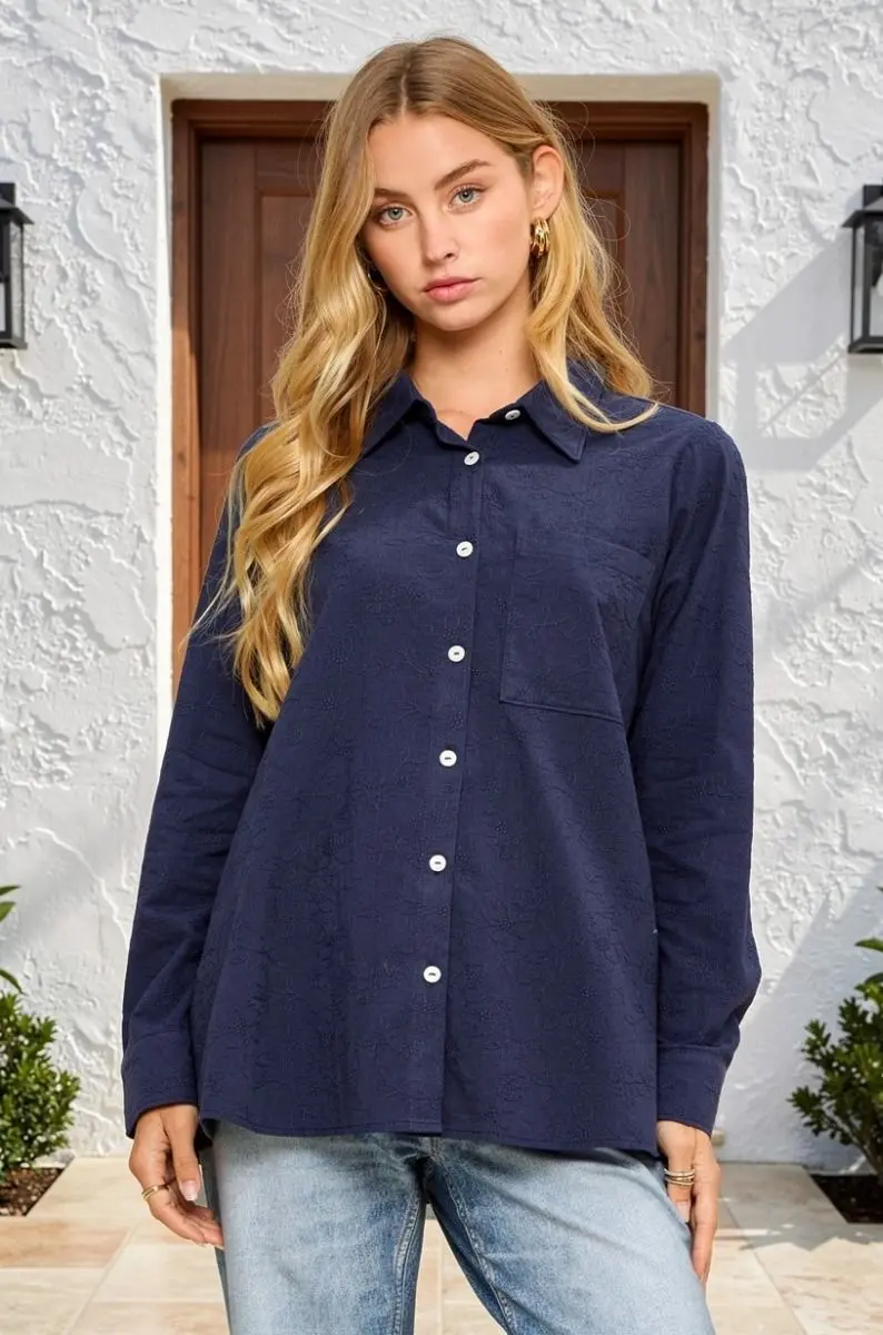 Soft Stitch Blouse - Navy