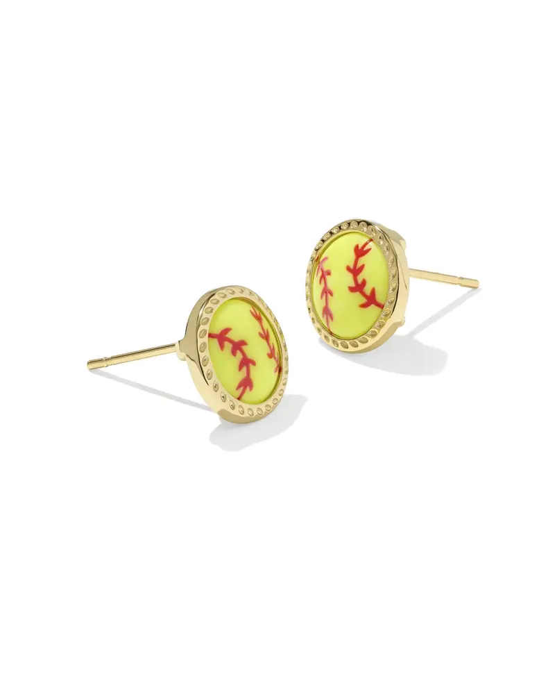 Softball Gold Stud Earrings in Chartreuse