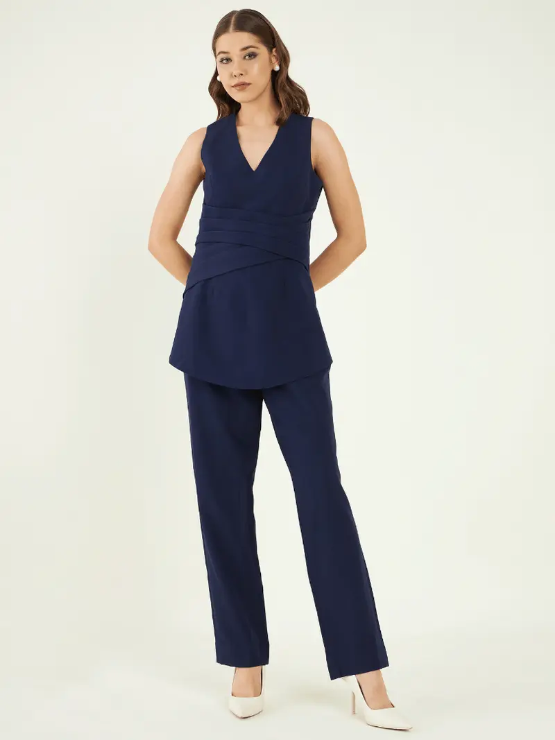 Solid Blue Office Wear Co-ord Set