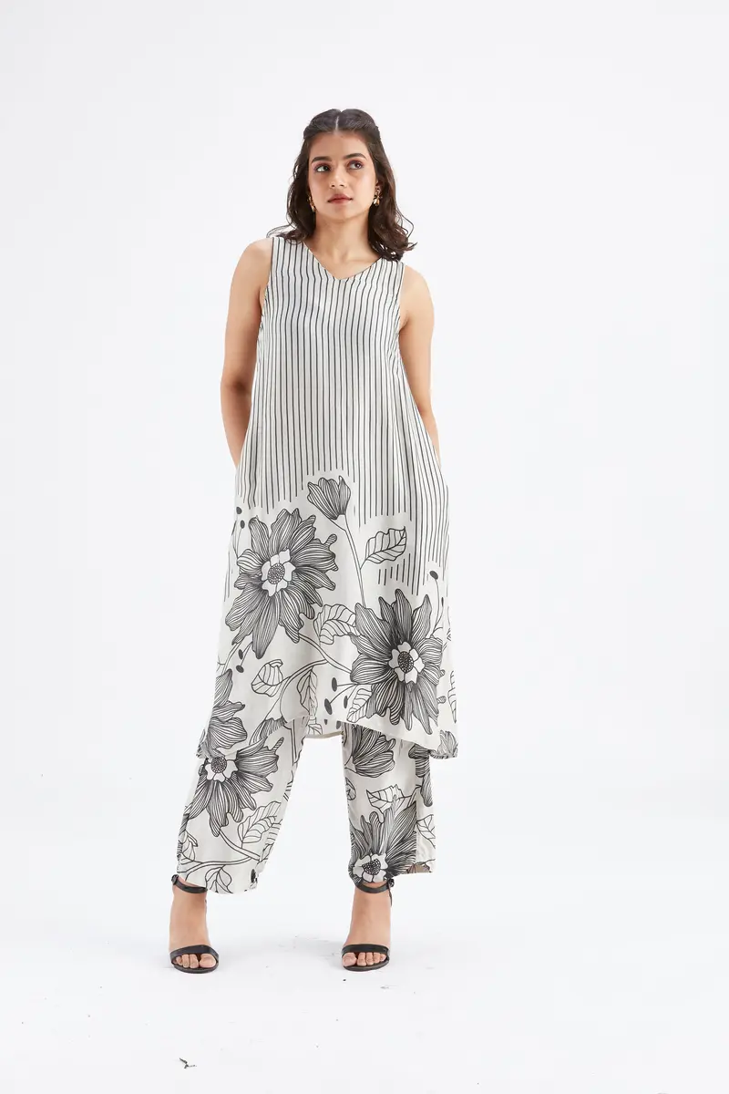 Sora White Floral Printed Modal kurta set