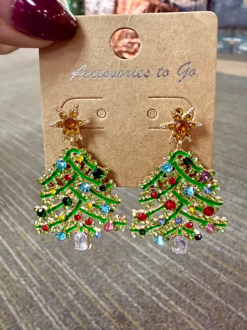 Sparkly Green Tree Earrings - PREORDER