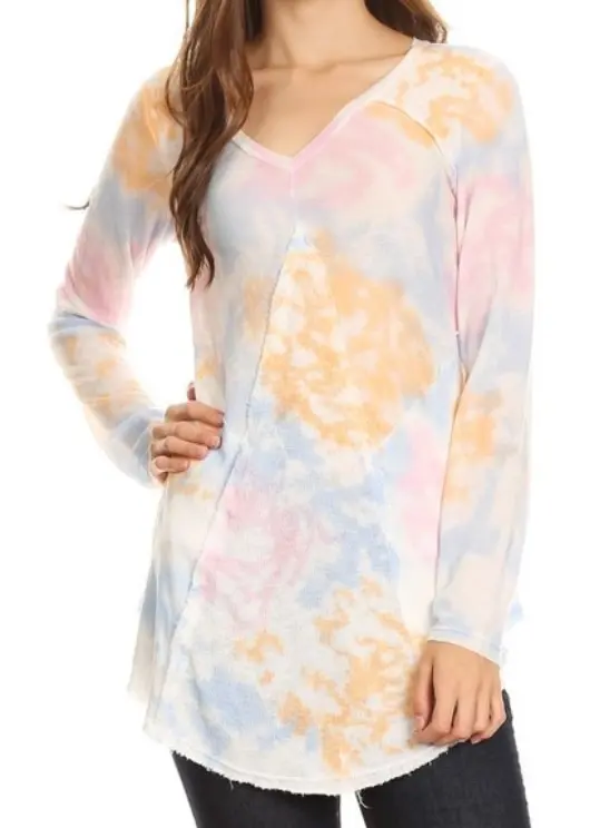 Spring Colored Tie Dyed V-Neck Top