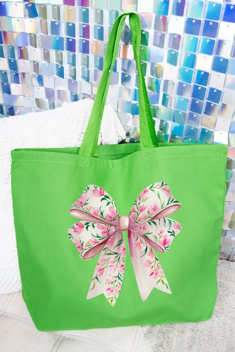 Spring Garden Coquette Bow Canvas Jumbo Tote