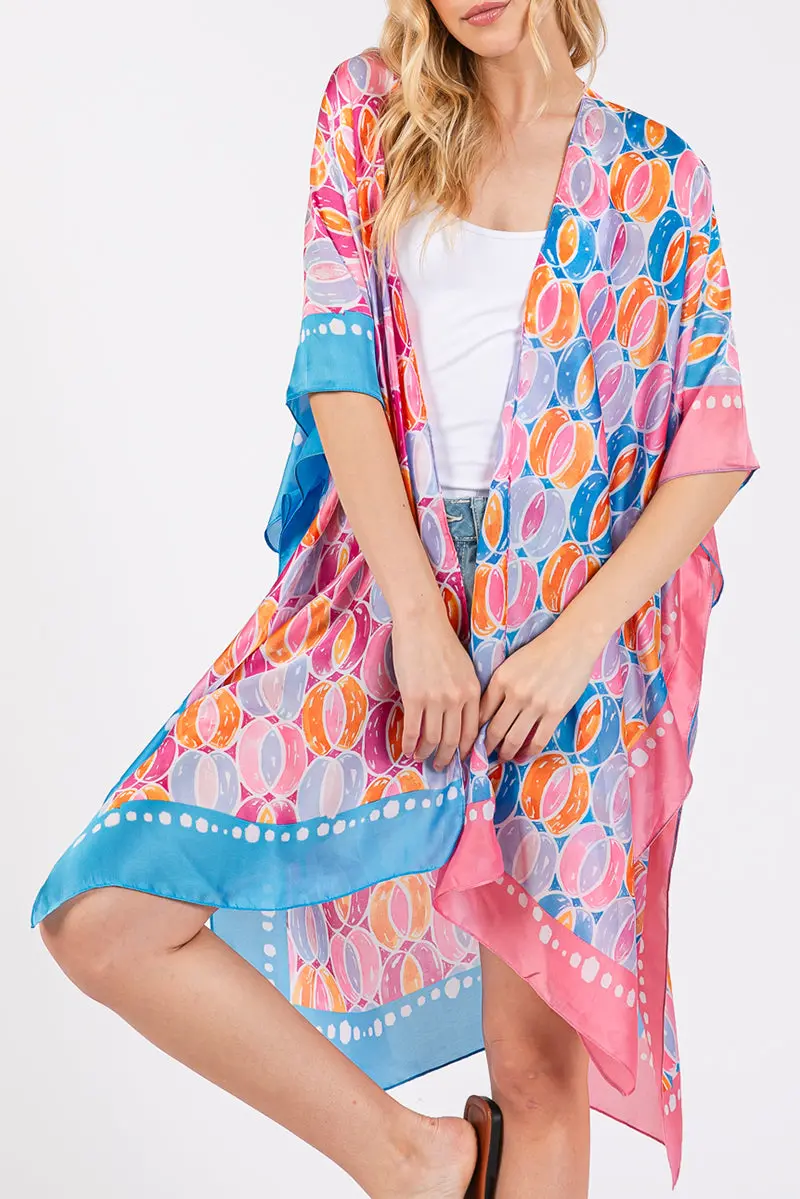 Spring Into Motion Blue and Pink Silky Kimono