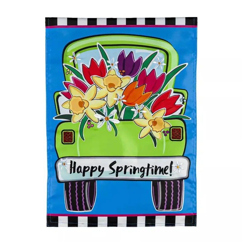 Springtime Truck Applique Garden Flag