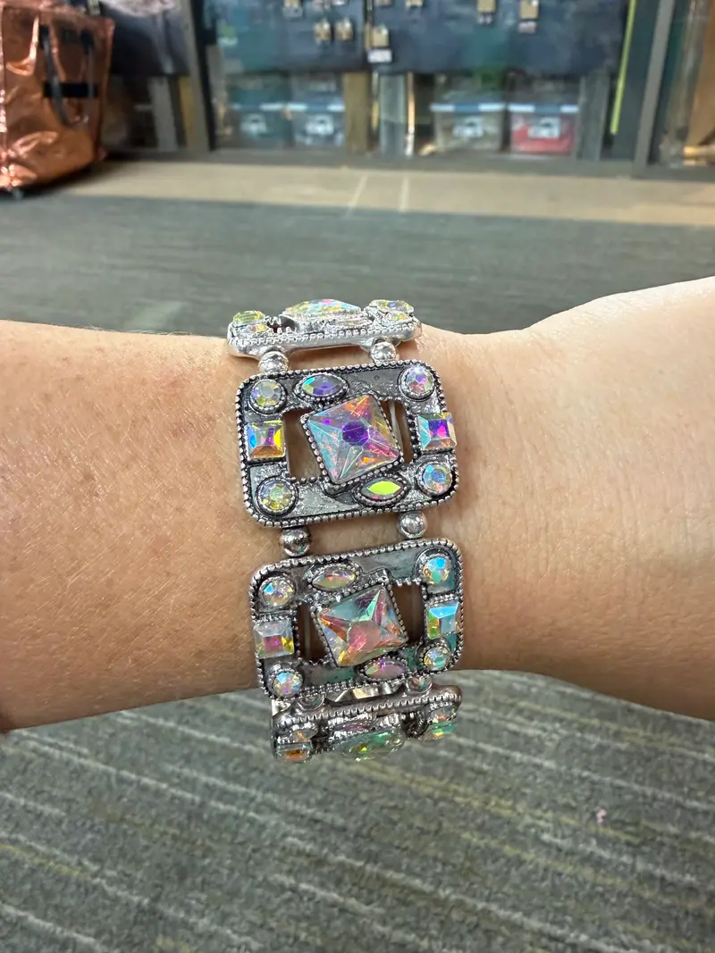 Square AB Crystal Stretch Bracelet - PREORDER