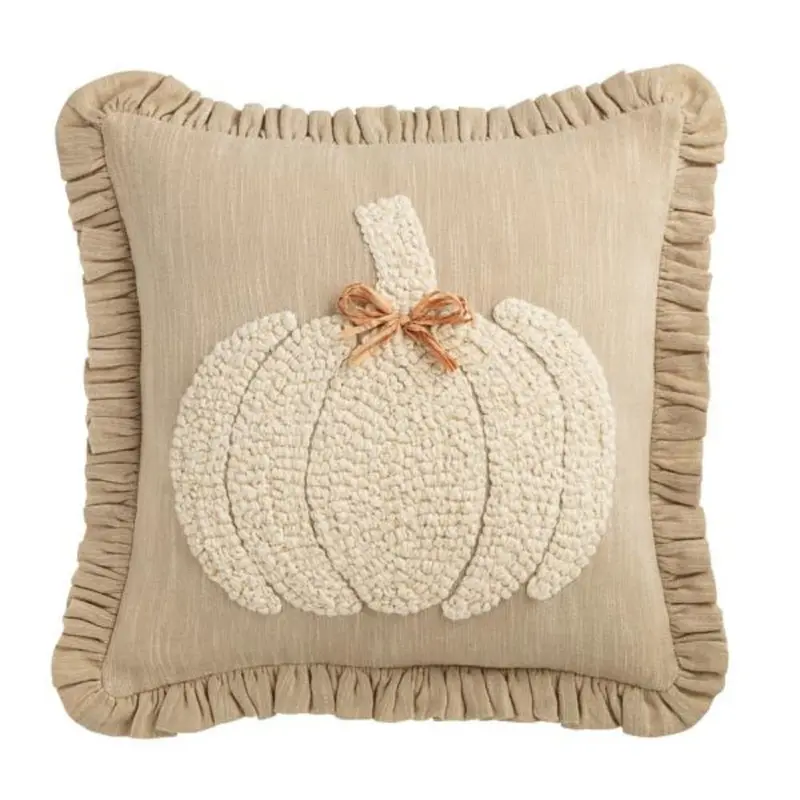 Square Embroidered White Pumpkin Pillow