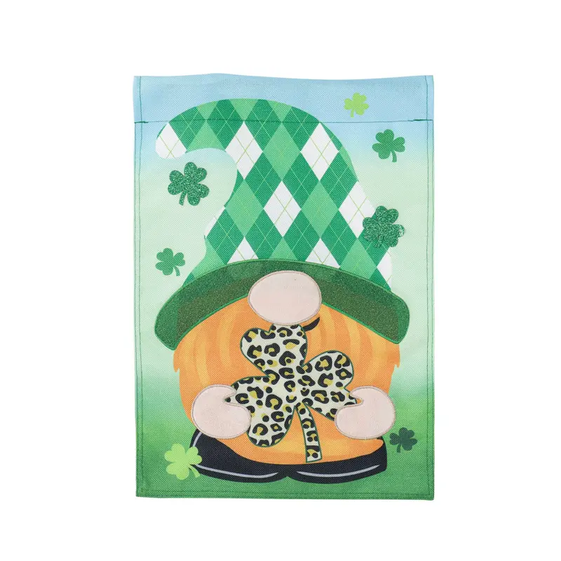 St. Patrick's Patterned Gnome Garden Burlap Flag by Evergreen