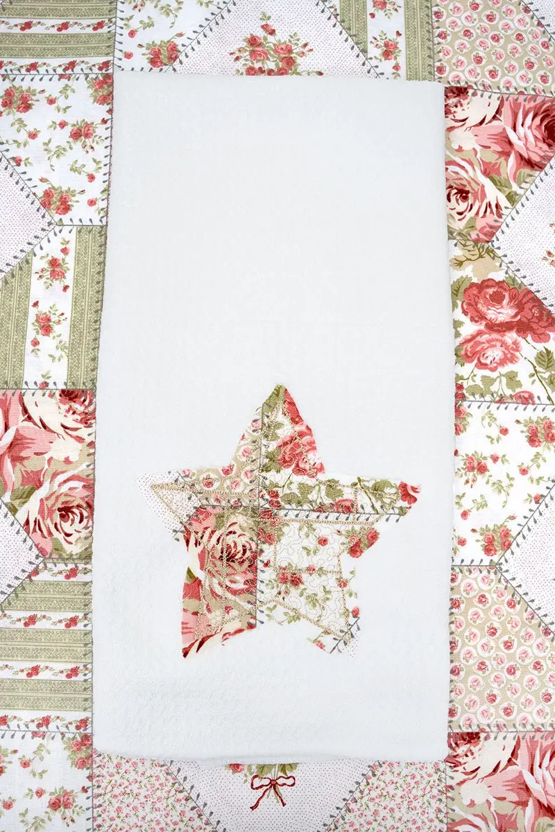 Star In Bloom Patchwork Applique Waffle Kitchen Towel