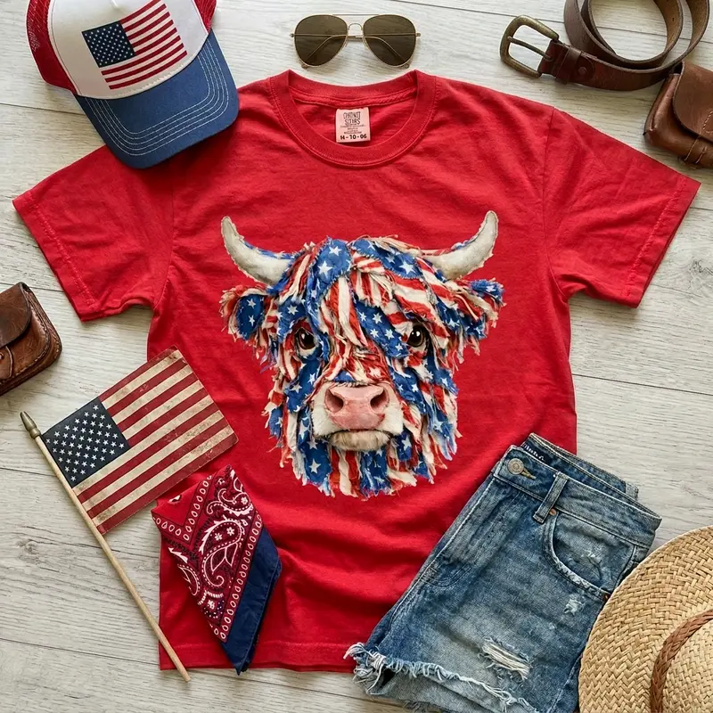 Star-Spangled Steer Tee (FAUX PATCHWORK)