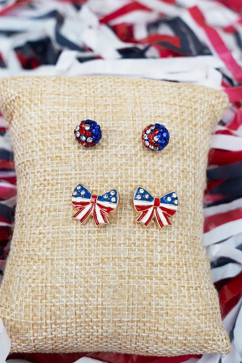 Stars & Stripes & Sparkle Earrings 2 Pair Set