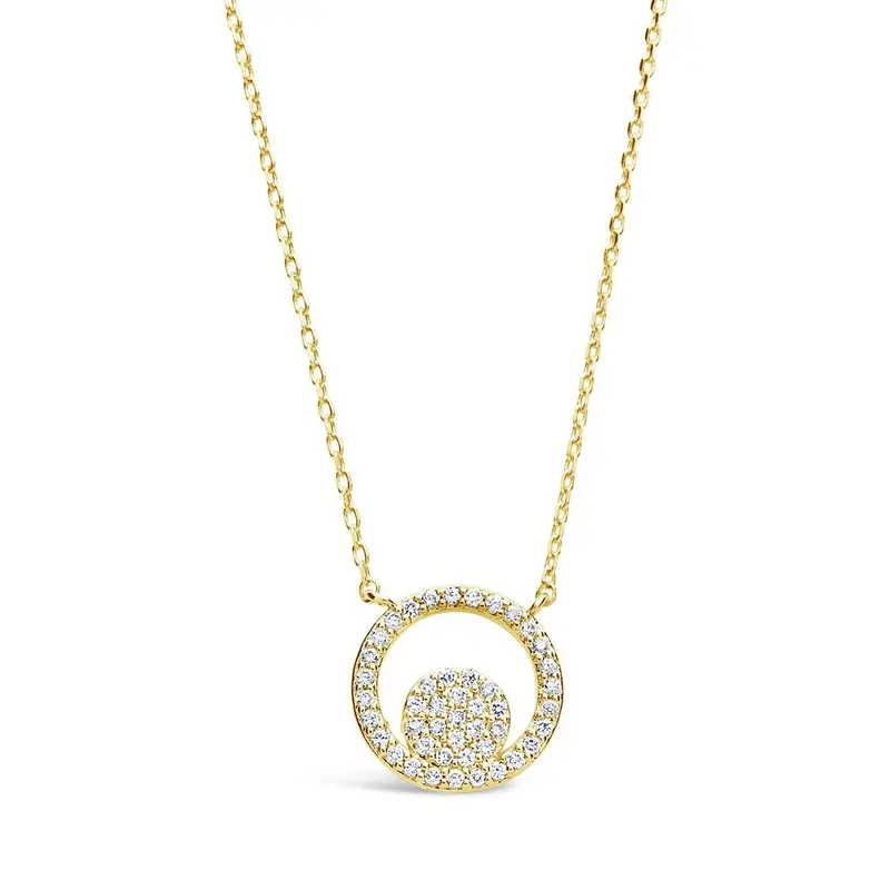 Sterling Silver CZ Circle Pendant Necklace