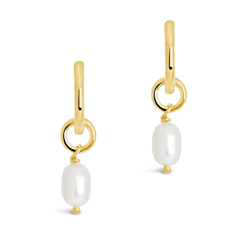Sterling Silver Pearl Drop Hoop Earrings
