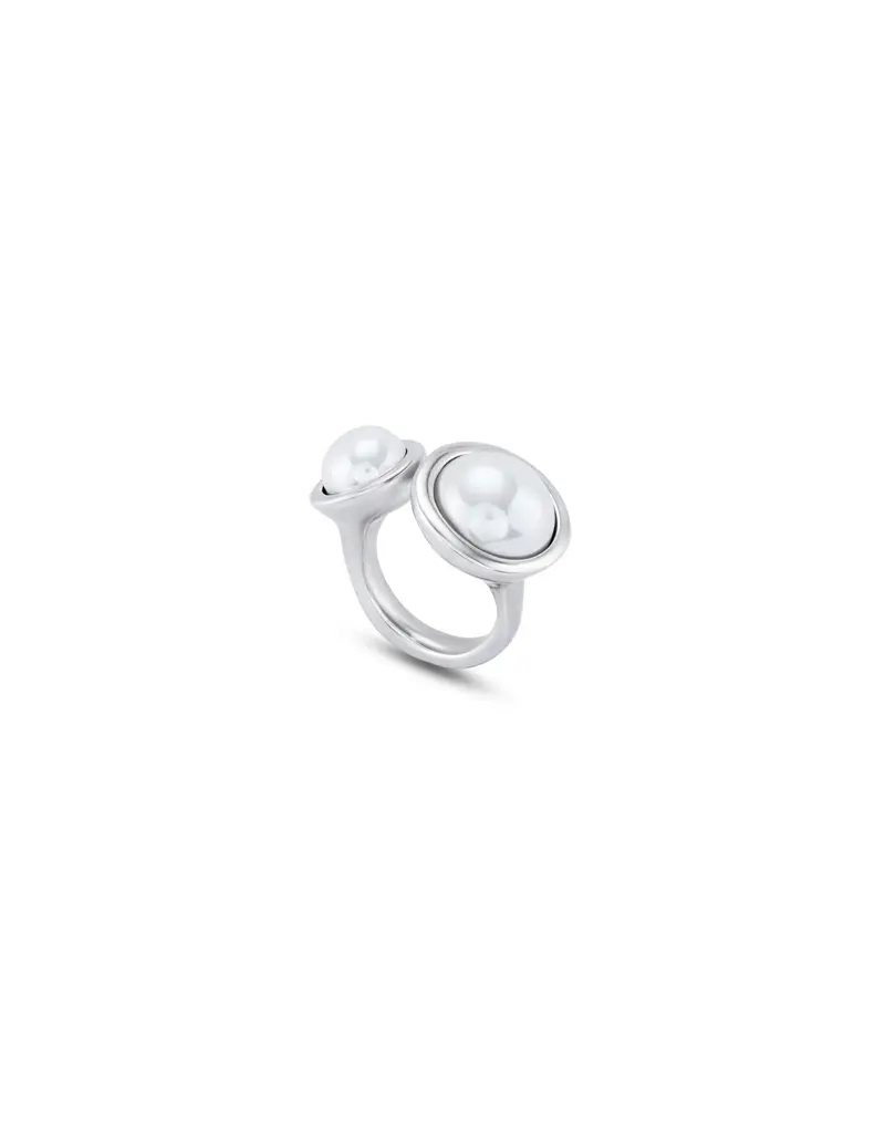 Sterling Silver-Plated Ring with Two Different Size Pearls