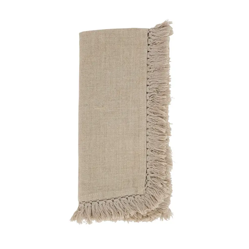 Stonewashed Linen Fringe Napkin – Natural