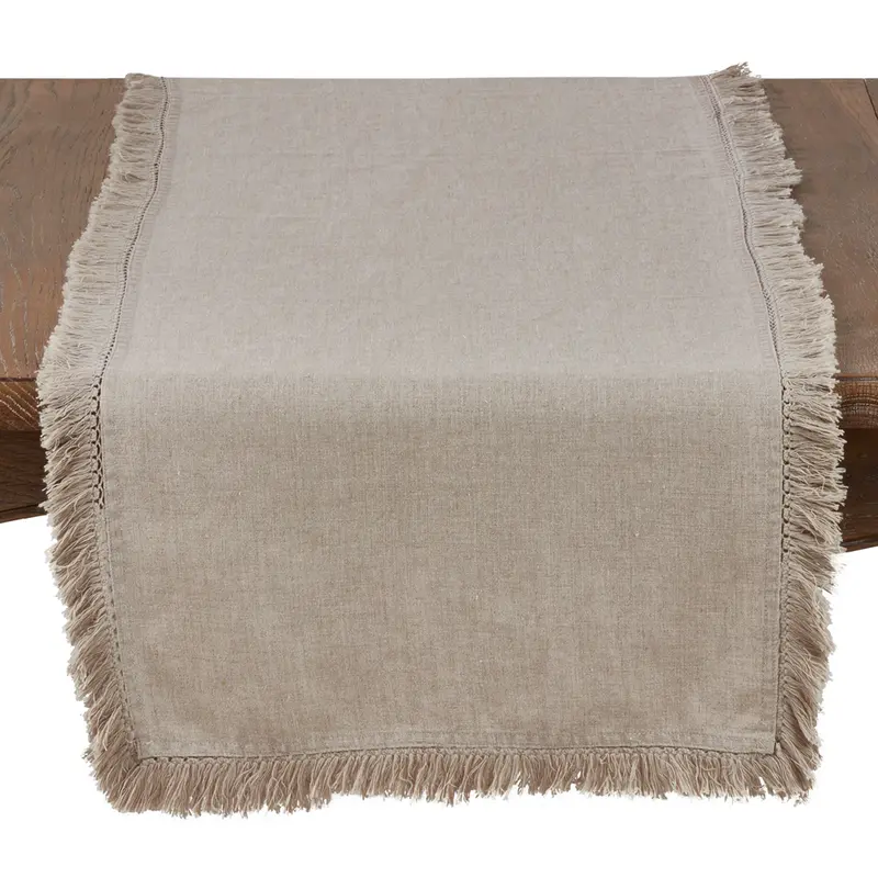 Stonewashed Linen Fringe Table Runner – Natural