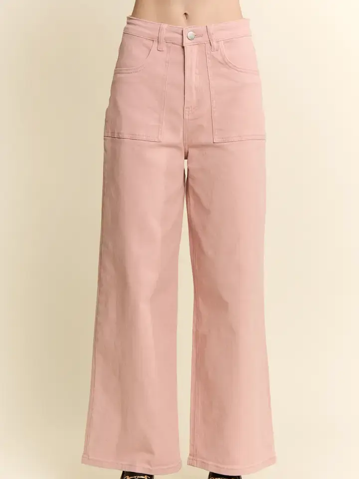 Stretch Pocket Wide Leg Pants - L. Pink