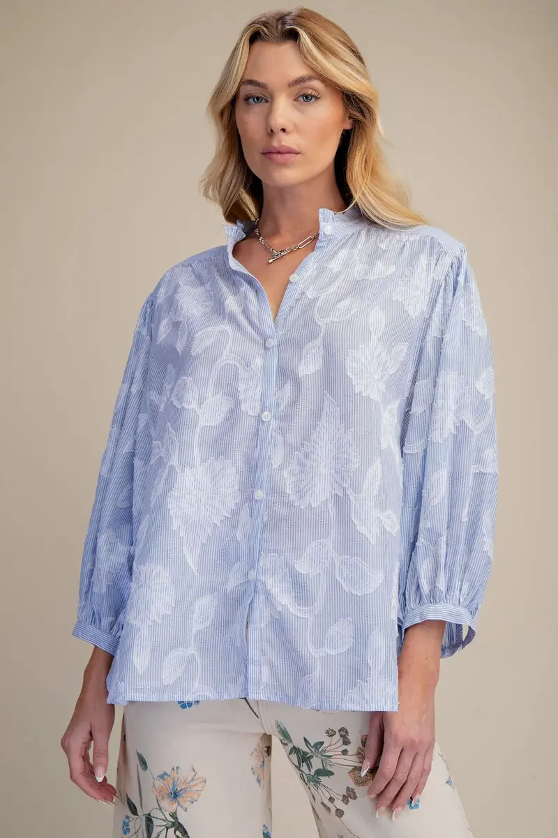 Striped Cotton Button Down Blouse