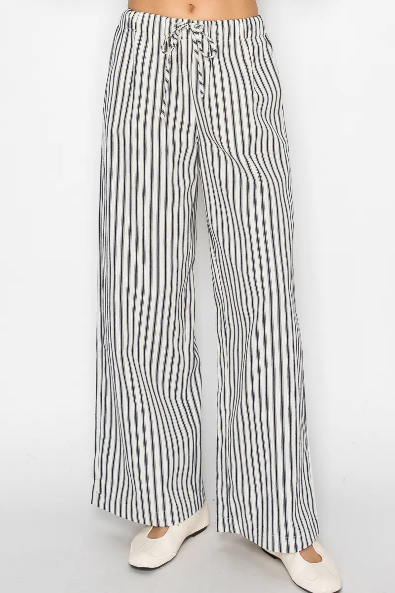 Striped Wide Leg Drawstring Pants