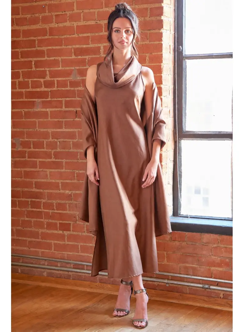Sueded Satin Shawl in Tan