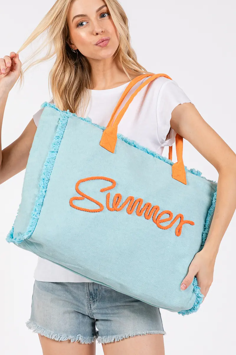 Summer Rope Text Blue Canvas Tote