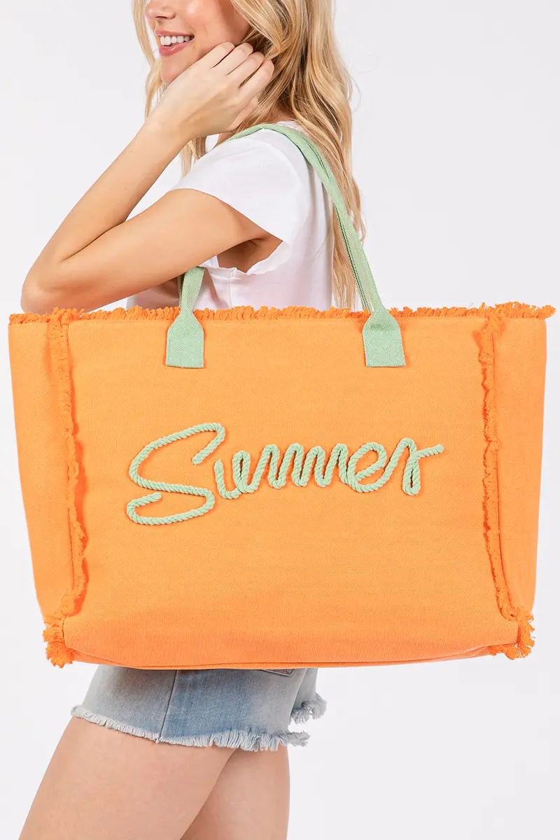 Summer Rope Text Orange Canvas Tote