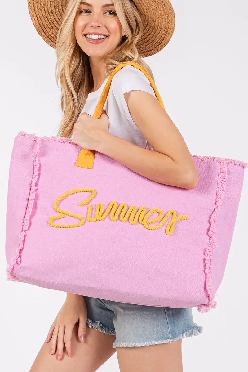 Summer Rope Text Purple Canvas Tote