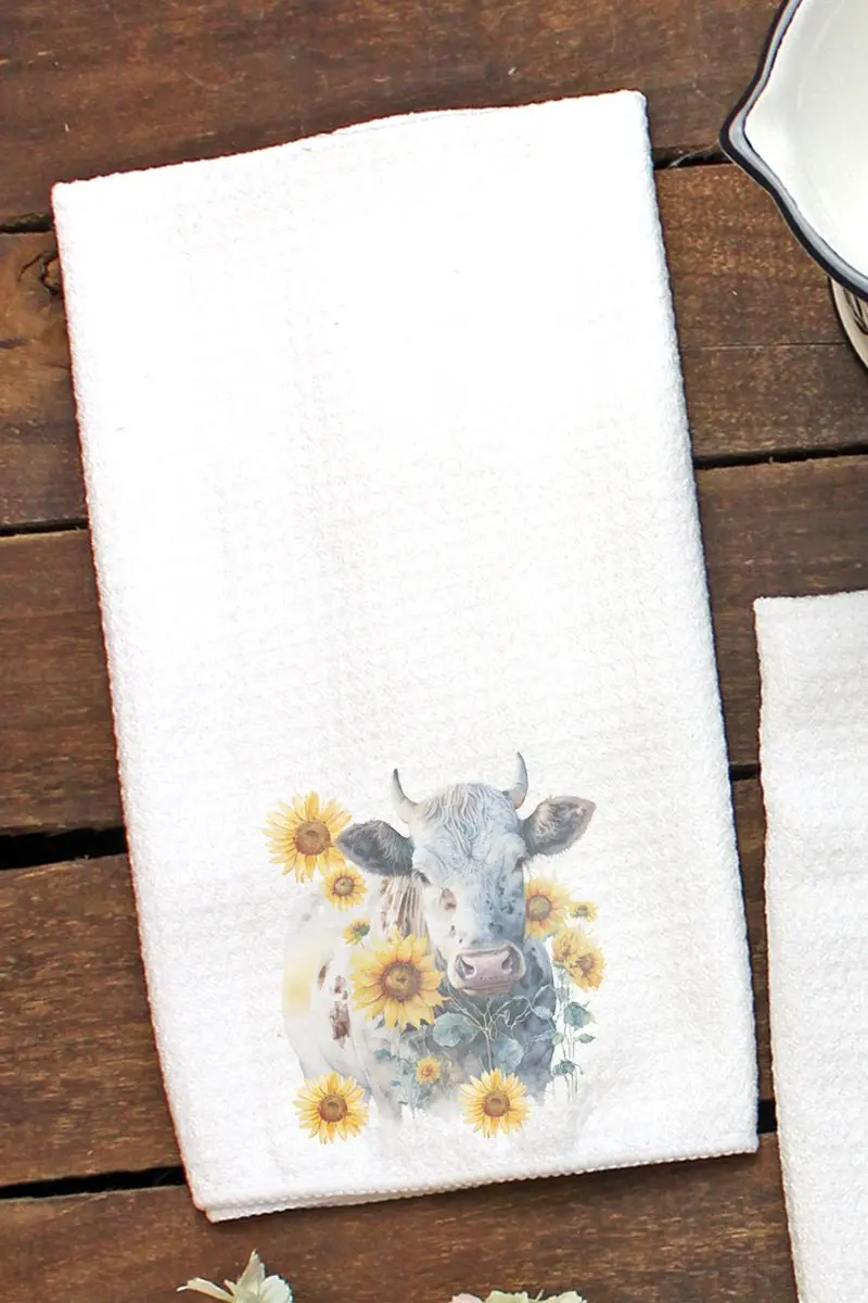 Sunflower Heifer Waffle Kitchen Towel