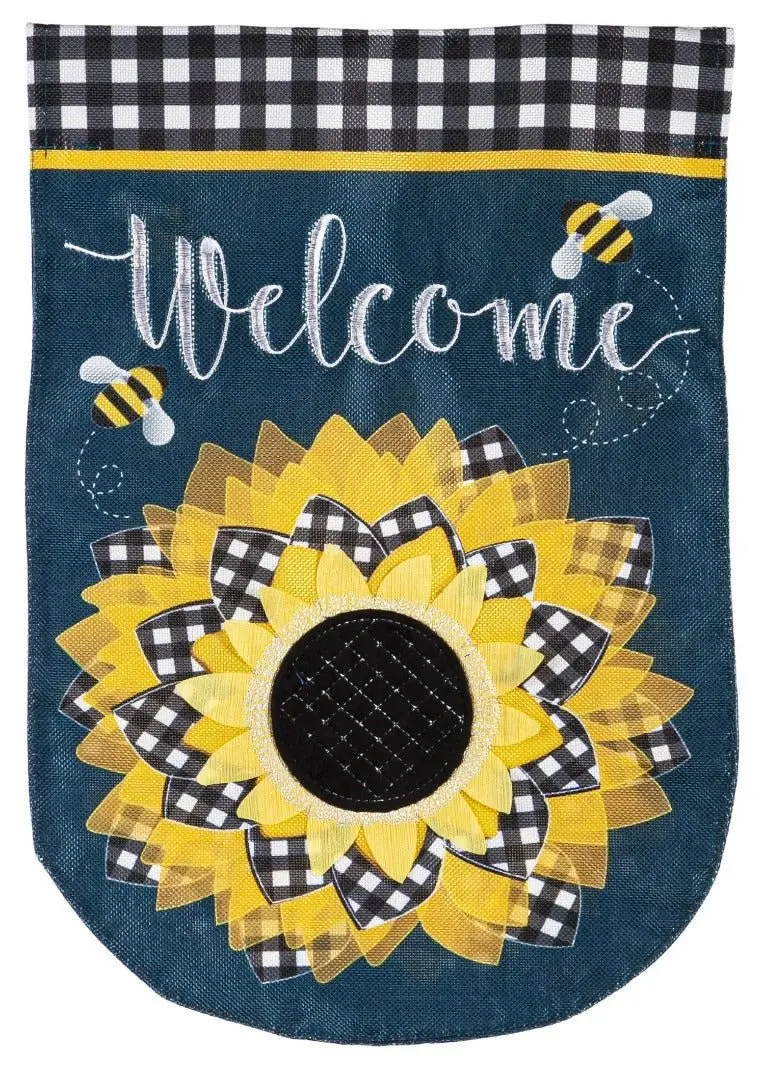 Sunflower With Checks Garden Flag Evergreen