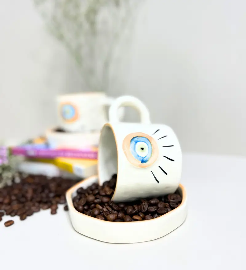 Sunstone Gaze – Evil Eye Ceramic Mug & Plate Set