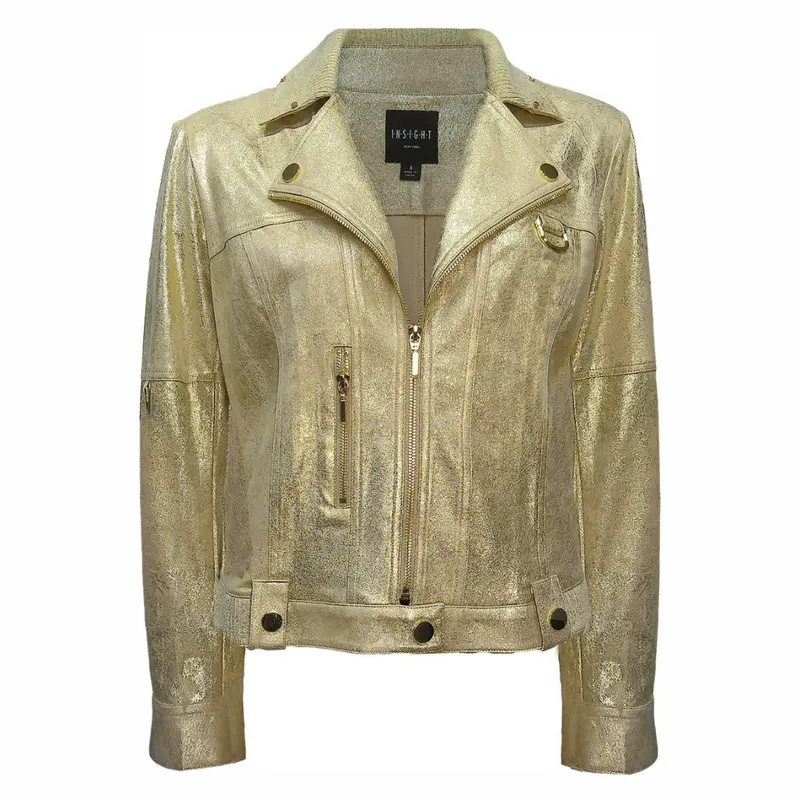 Sweater Collar Metallic Gold Moto Jacket