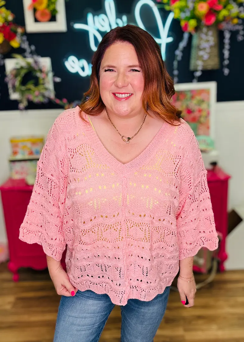 Sweet Spot V-Neck Sweater - Pink