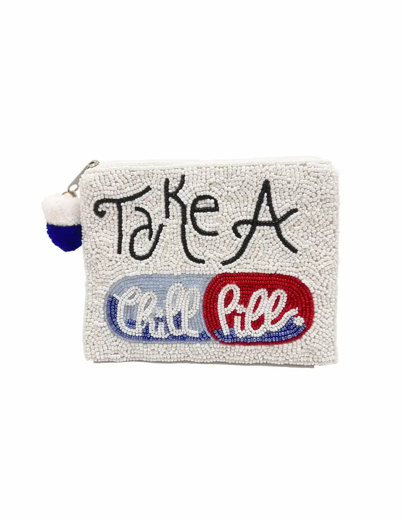 TAKE A CHILL PILL Beaded Coin Purse