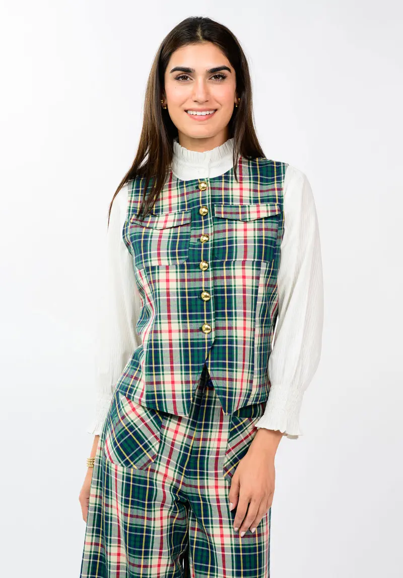 Tartan Plaid Vest in Hunter