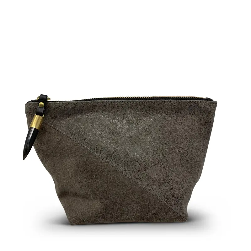 Taupe Distressed Glitter Makeup Bag