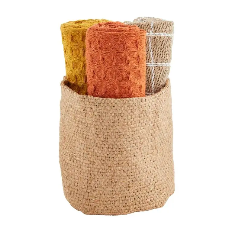 Taupe Jute Basket Towel Set by Mudpie