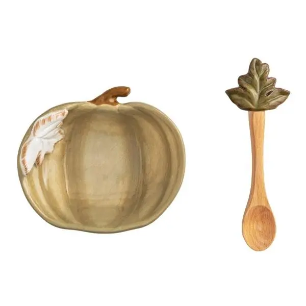 Taupe Pumpkin Dip Bowl Set by Mud Pie