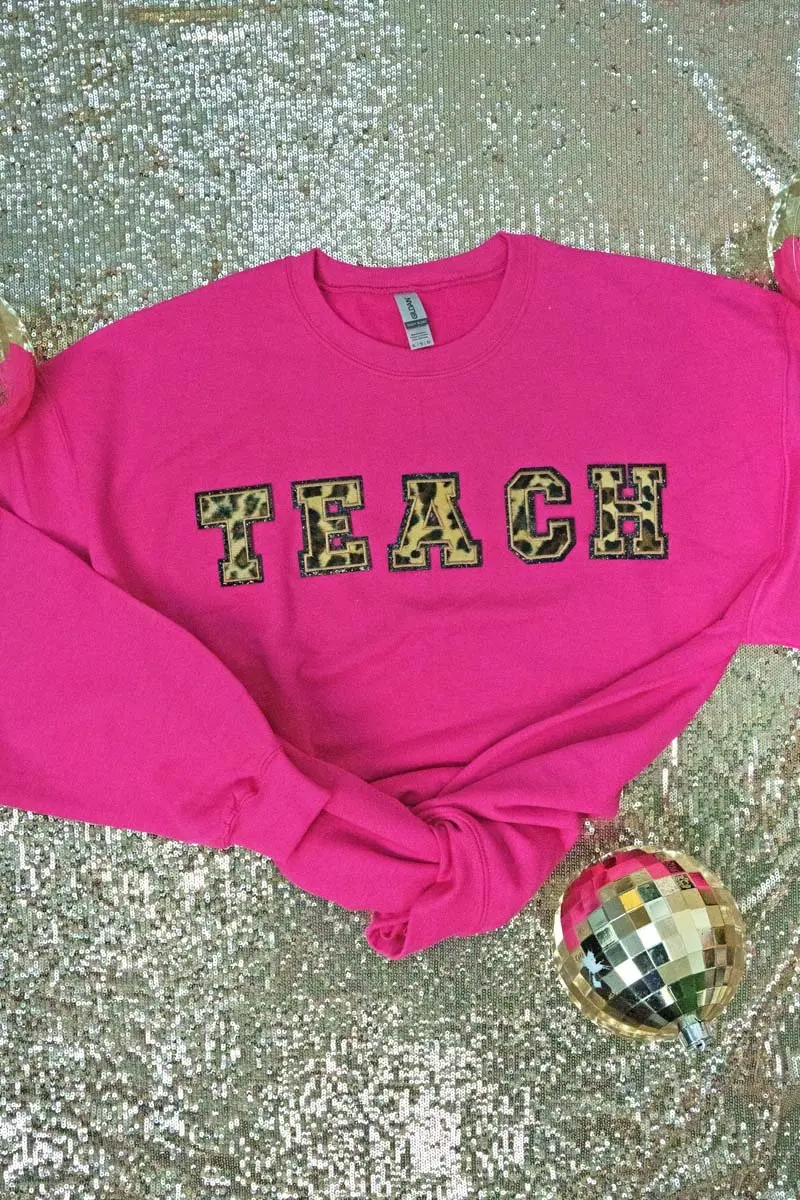 Teach Leopard Chenille Patch Heavy-weight Crew Sweatshirt