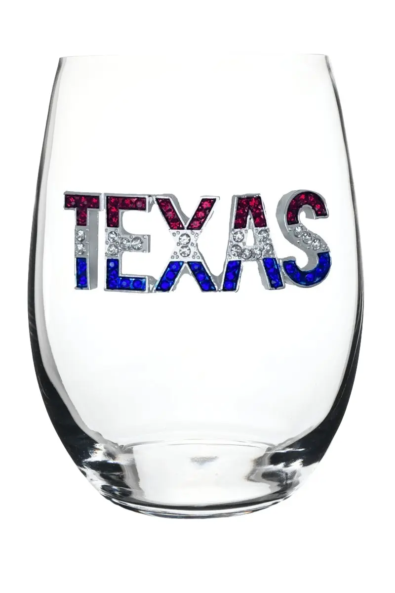 Texas Jeweled Stemless Wine Glass