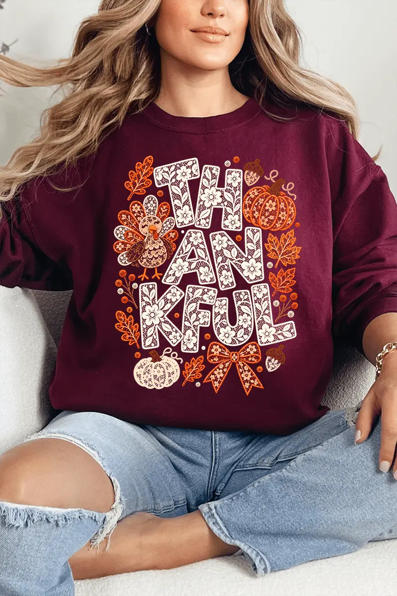 Thankful Lacework Heavy Blend Crew Sweatshirt