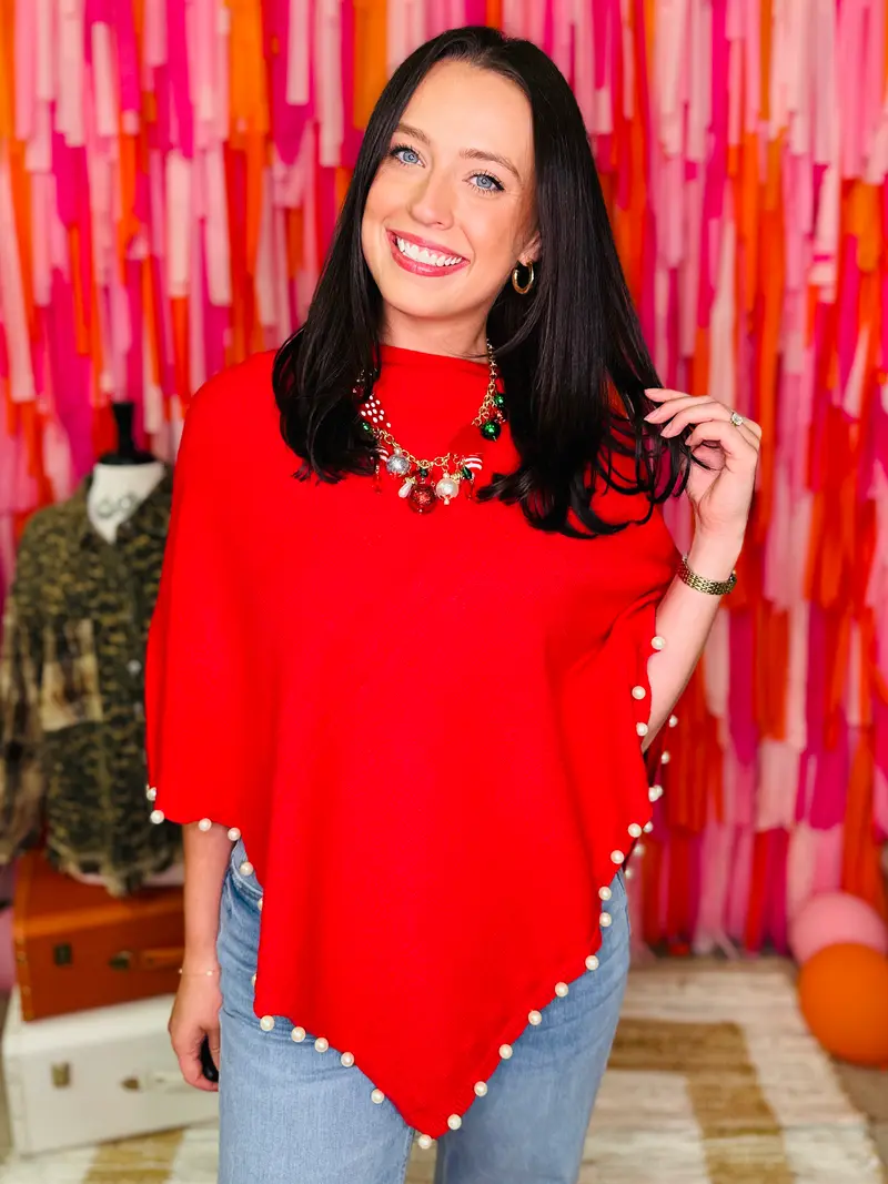 The Peyton Pearl Poncho - Red
