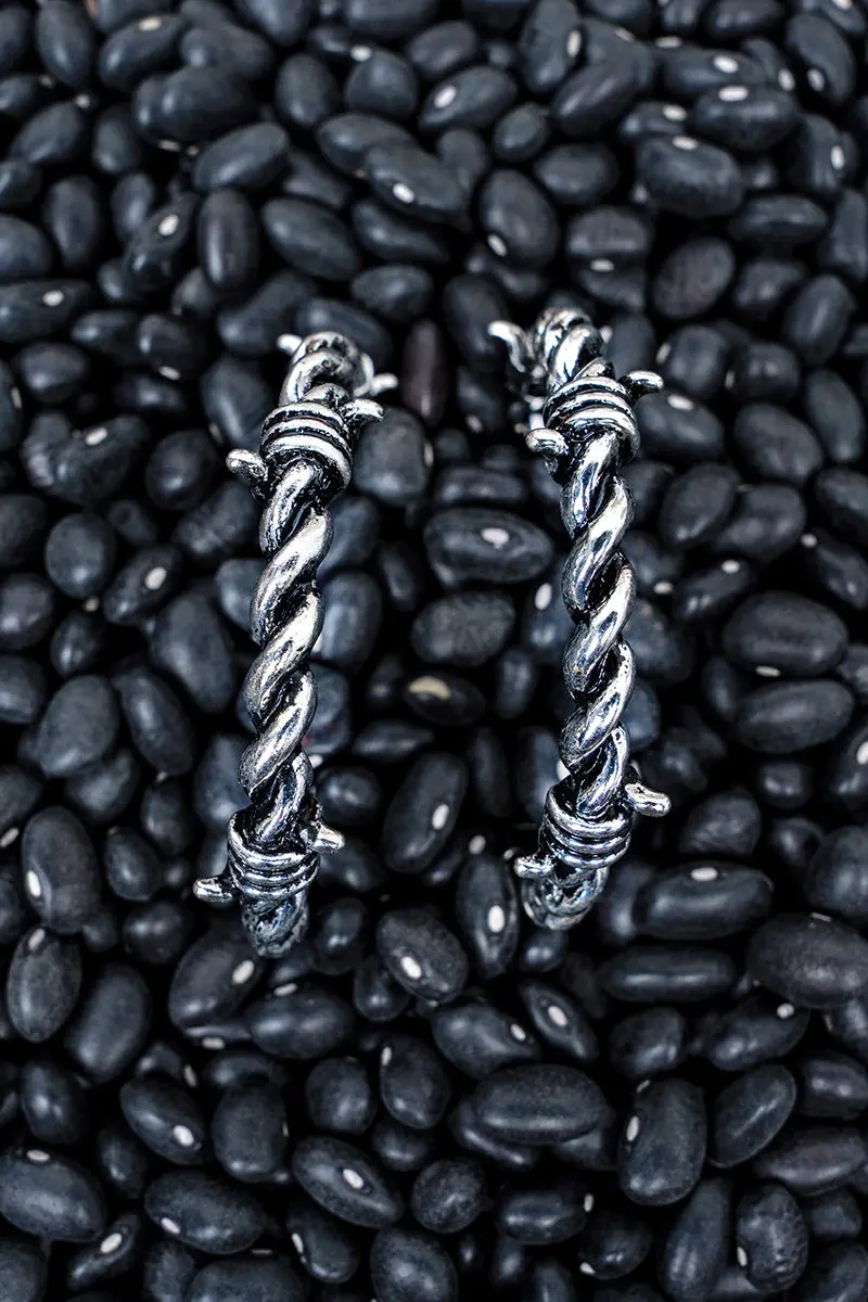 Thornridge Barbed Wire Silvertone Hoop Earrings